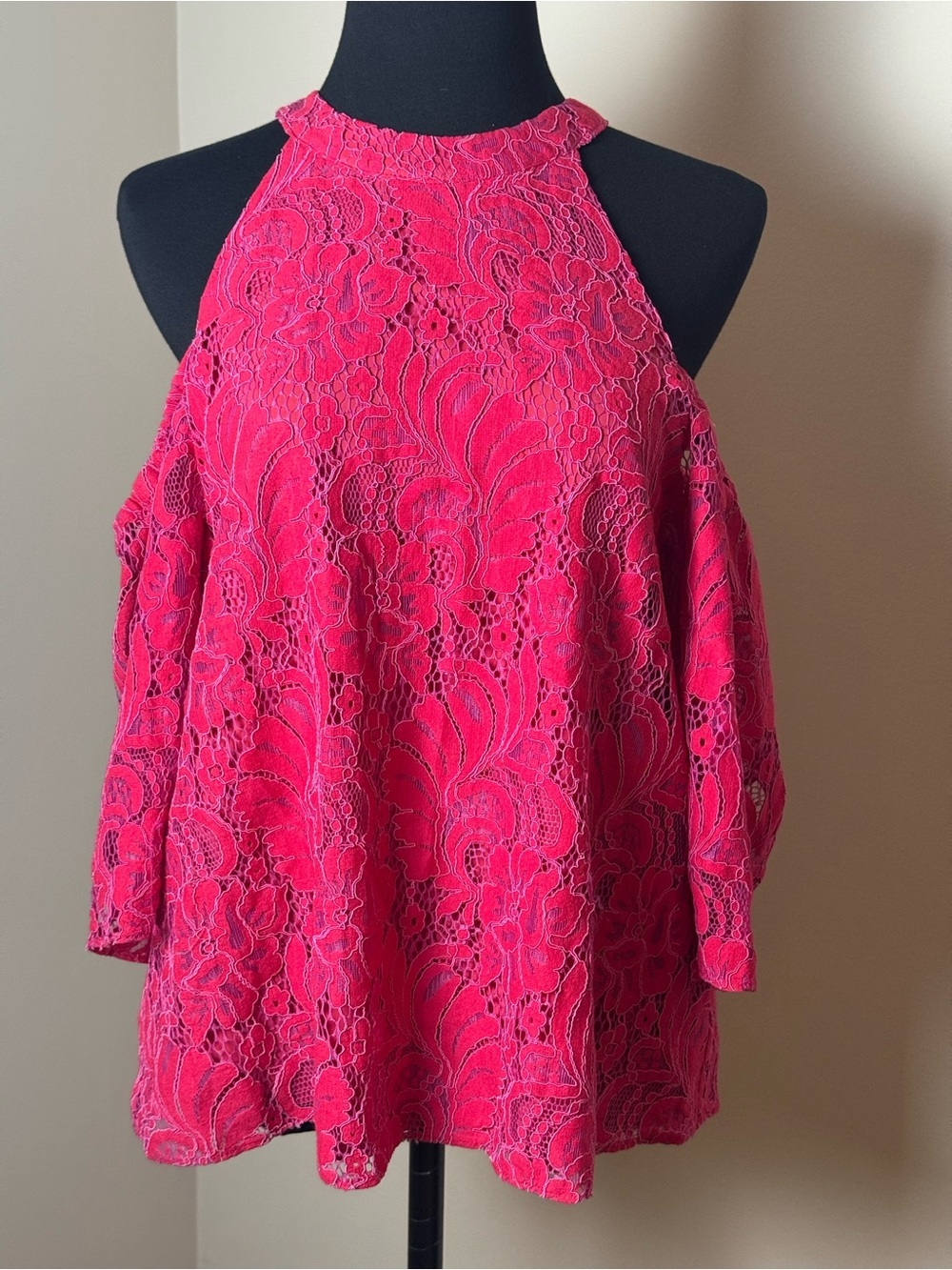 Devlin Cold Shoulder Lace Top Hot Pink Size Medium